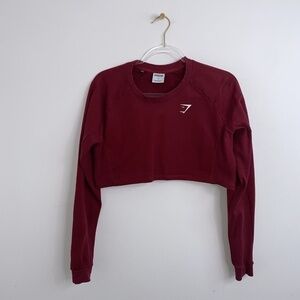 Gymshark Maroon Red Burgundy Training Ribbed Detailing Cropped Sweatshirt Sz S